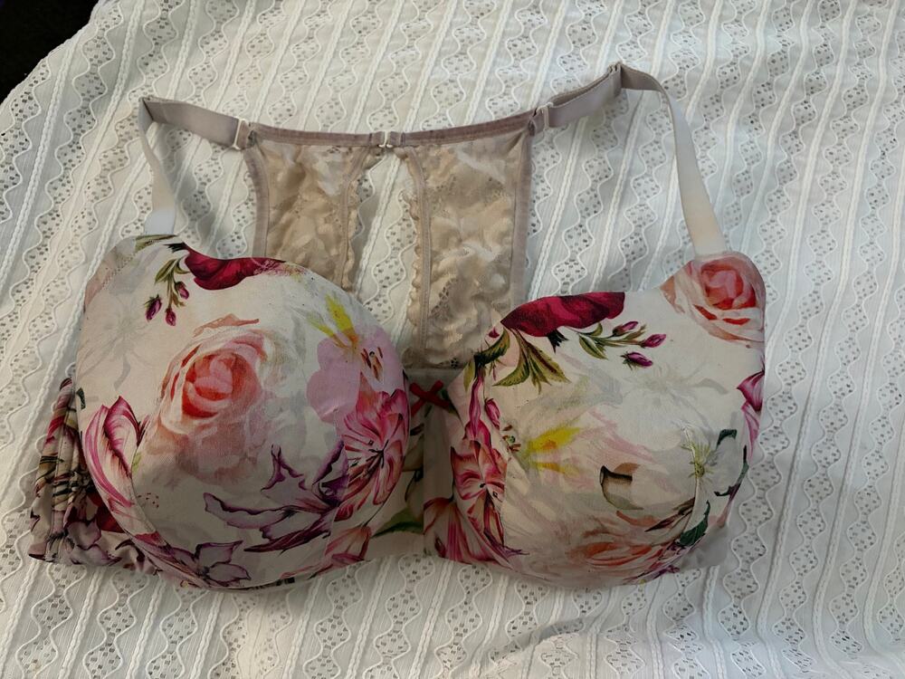 Cacique 46DD Floral T-Shirt Bra Full Coverage Underwire Pink Multi Color